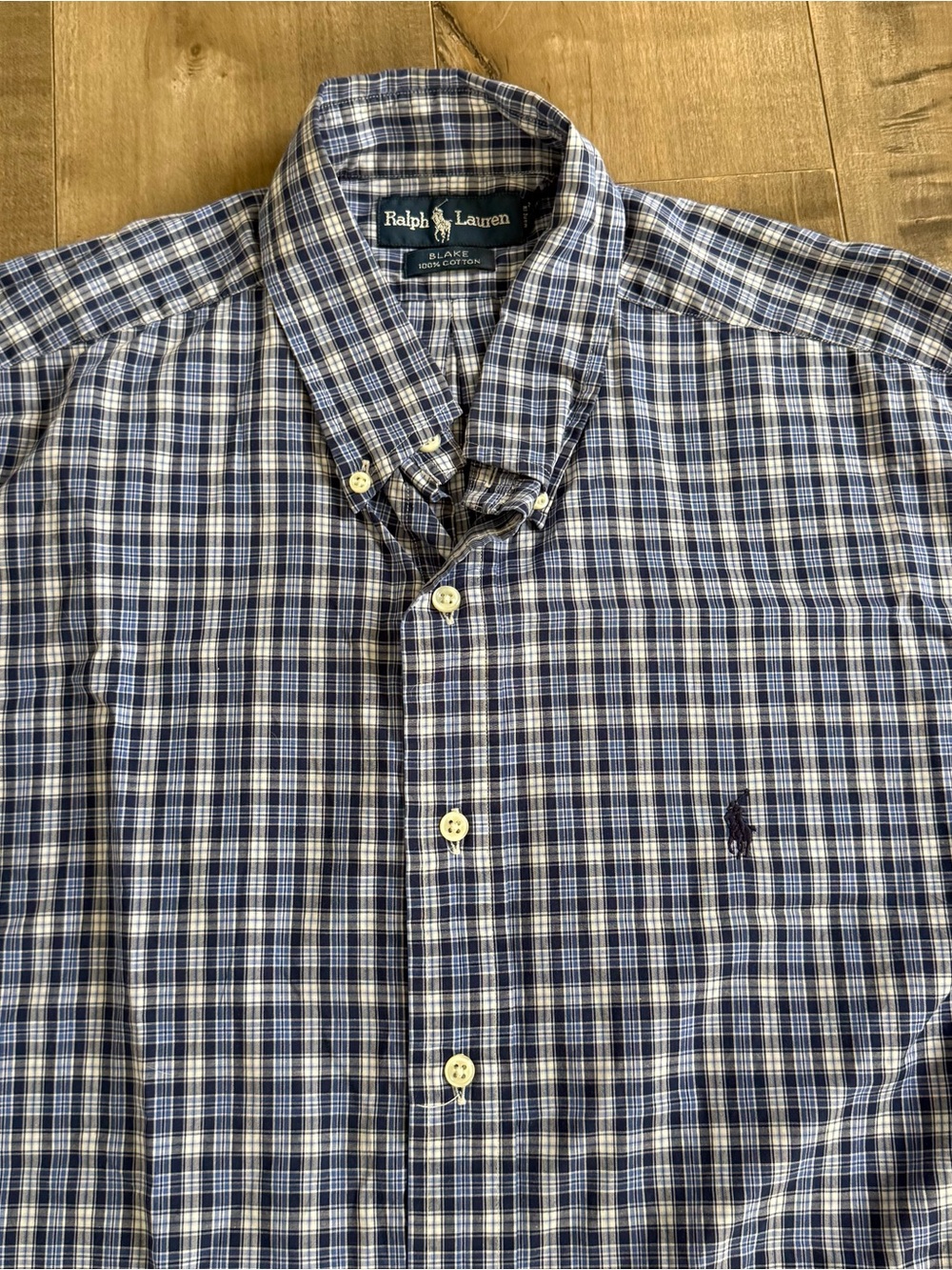 Ralph Lauren Blake Short Sleeve Button Down Large Cotton Blue Check Plaid Gingha